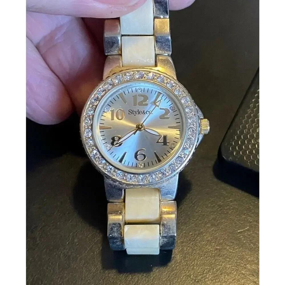 Women's Gold Tone Style & Co 30mm Watch with Beige Enamel Accents